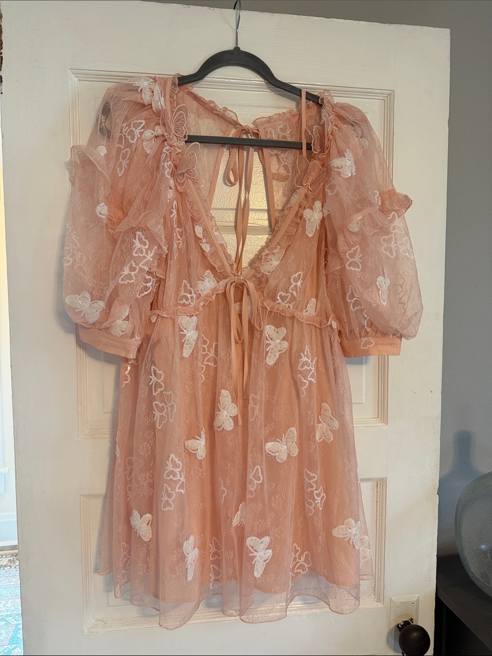 For Love & Lemons Peach Tulle Butterfly Mini Dress